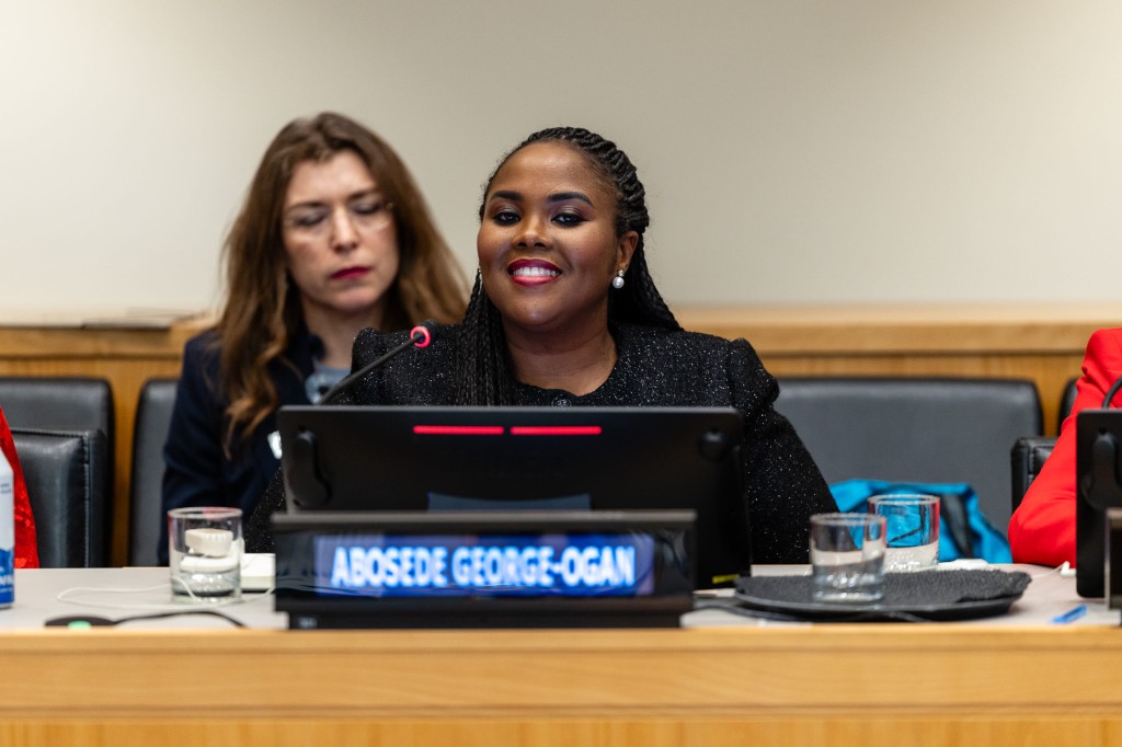 Abosede George-Ogan speaking at the UN Commission on the Status of Women, CSW70