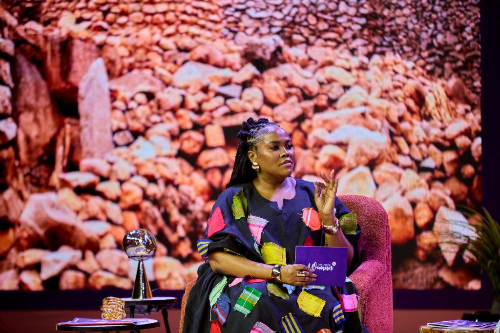 Abosede George-Ogan on stage with The Leading Woman branding